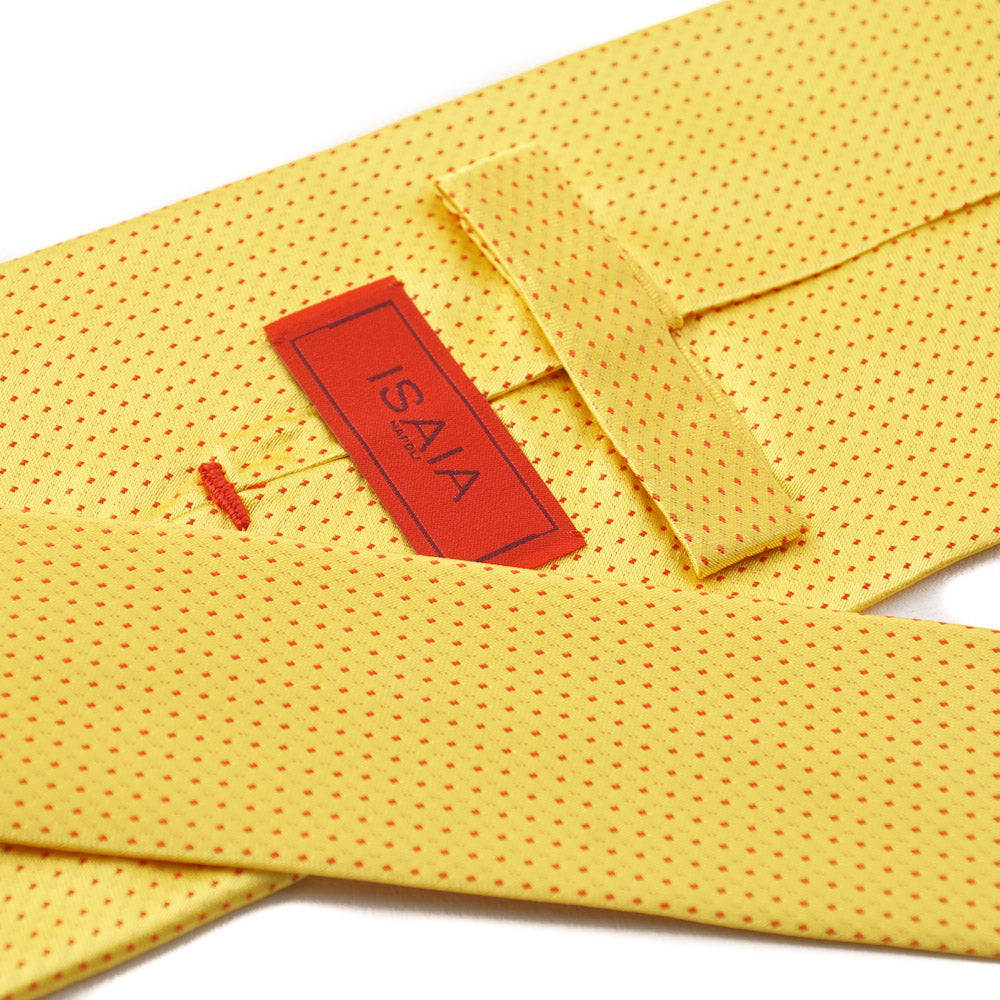 Isaia Lemon Yellow Pindot Silk Tie - Top Shelf Apparel