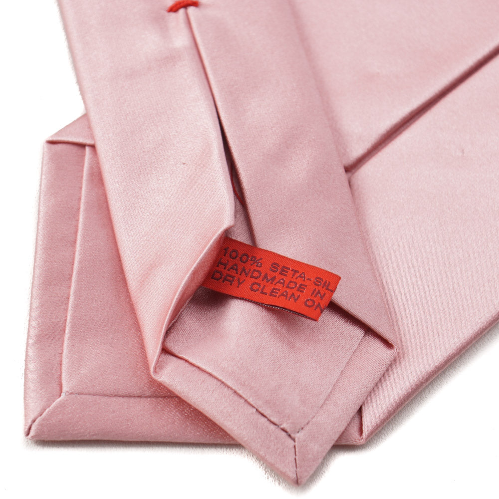 Isaia Solid Pink Satin Silk Tie - Top Shelf Apparel