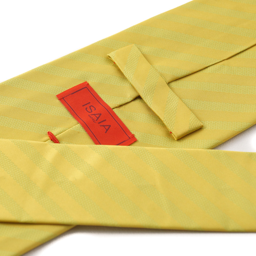 Isaia Lemon Yellow Ribbon Striped Silk Tie - Top Shelf Apparel