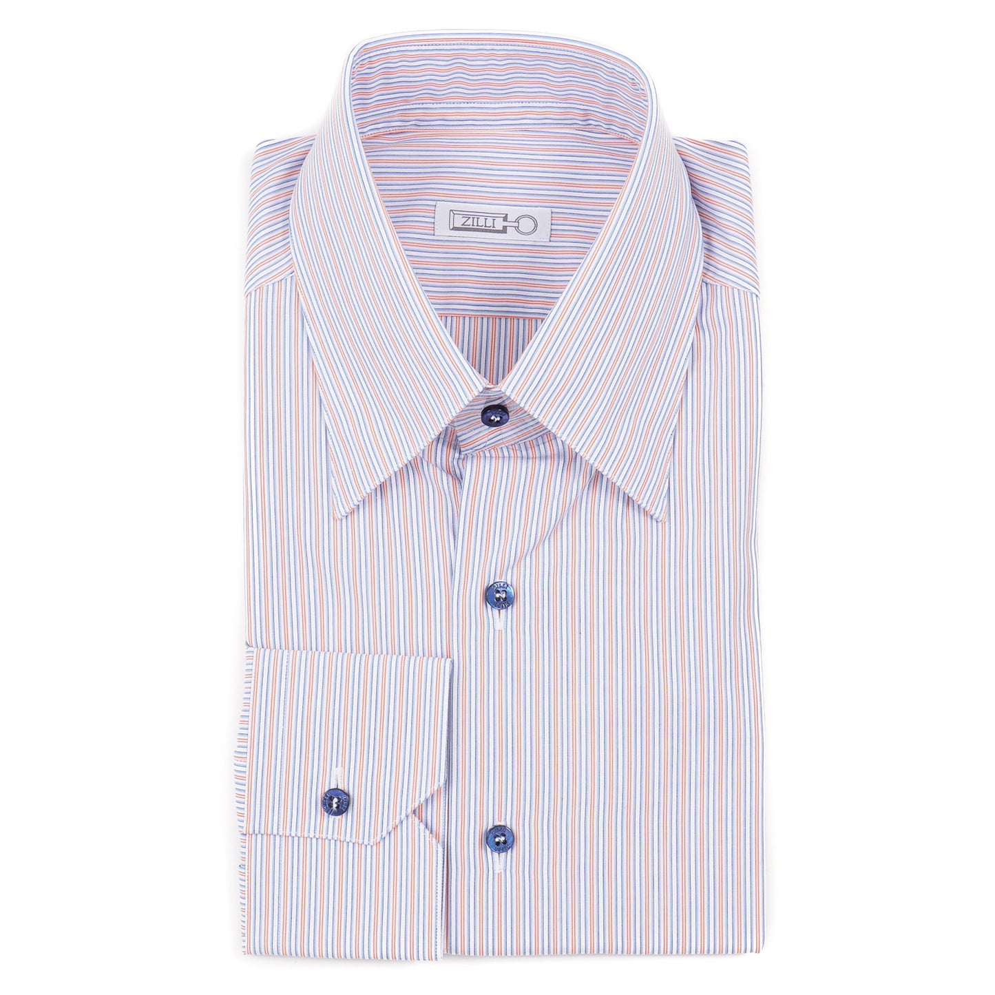 Zilli Sky-Orange Stripe Cotton Dress Shirt - Top Shelf Apparel