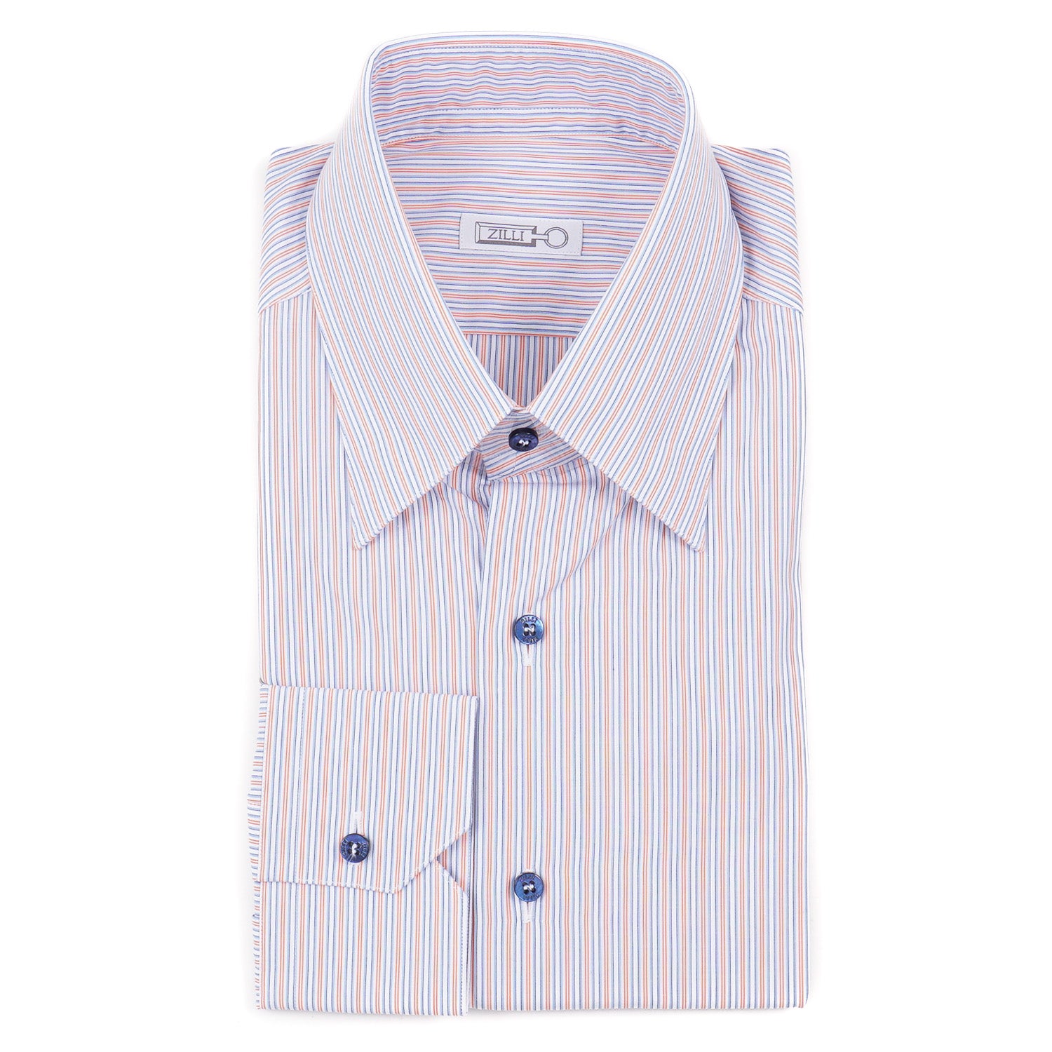 Zilli Sky-Orange Stripe Cotton Dress Shirt - Top Shelf Apparel