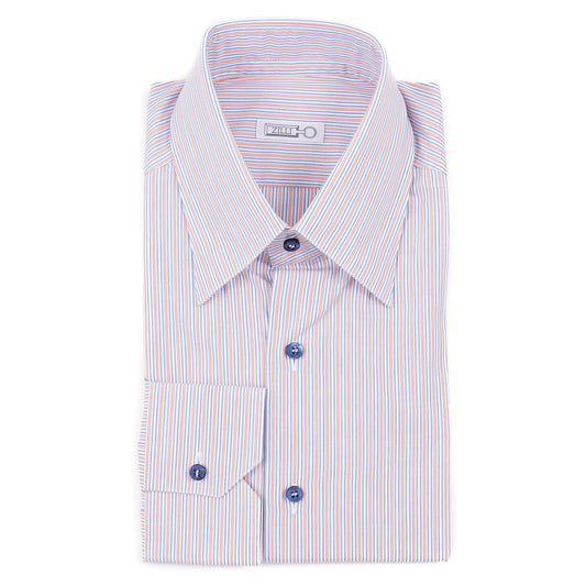 Zilli Sky-Orange Stripe Cotton Dress Shirt - Top Shelf Apparel