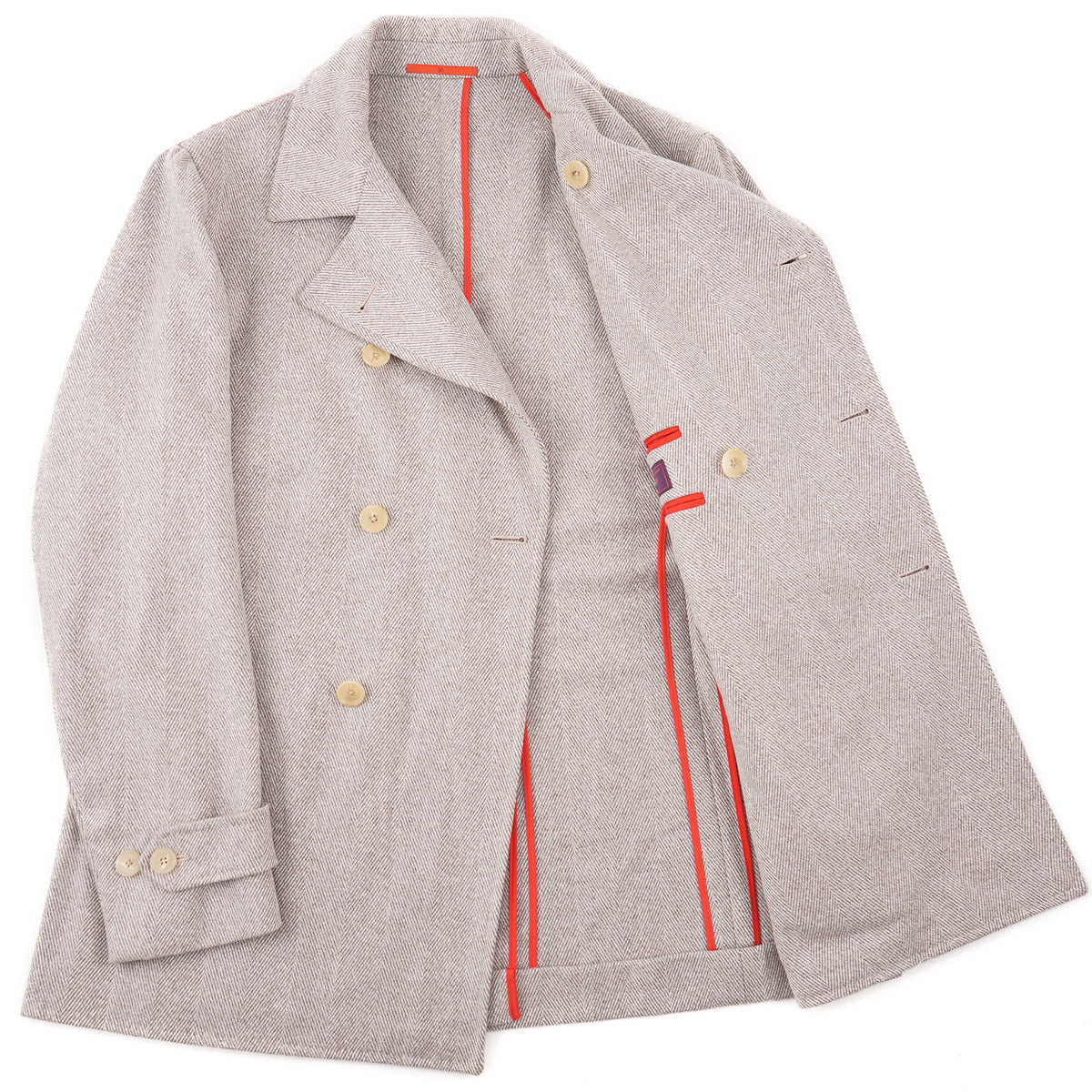 Isaia Herringbone Cashmere Peacoat - Top Shelf Apparel