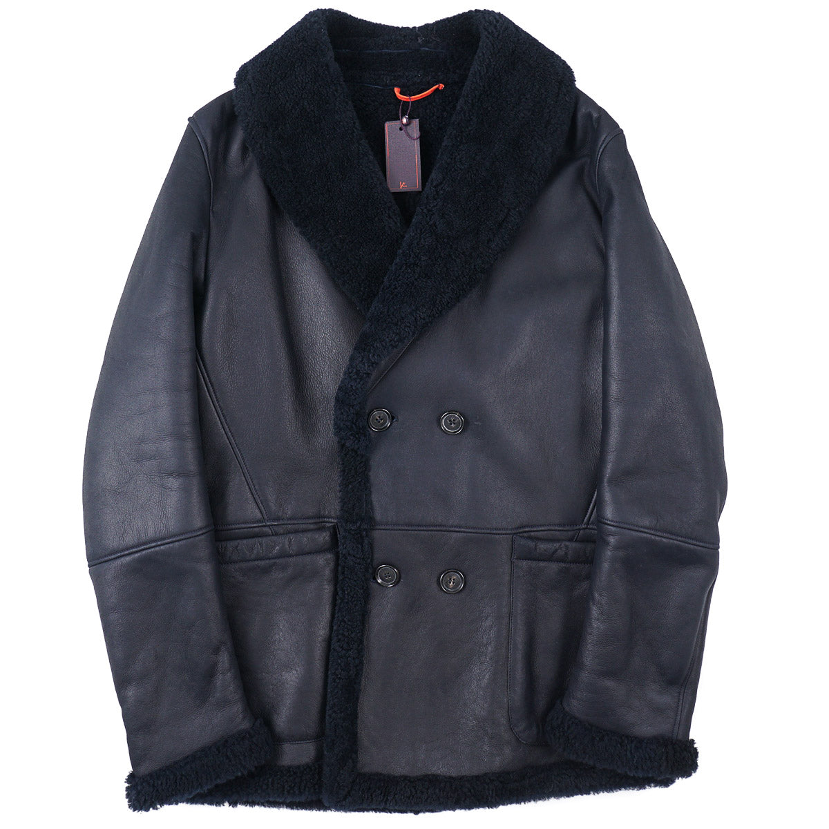 Isaia Plush Shearling Leather Pea Coat - Top Shelf Apparel