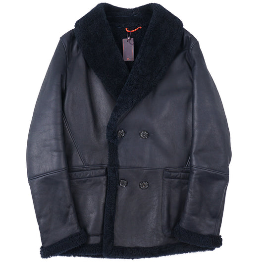 Isaia Plush Shearling Leather Pea Coat - Top Shelf Apparel
