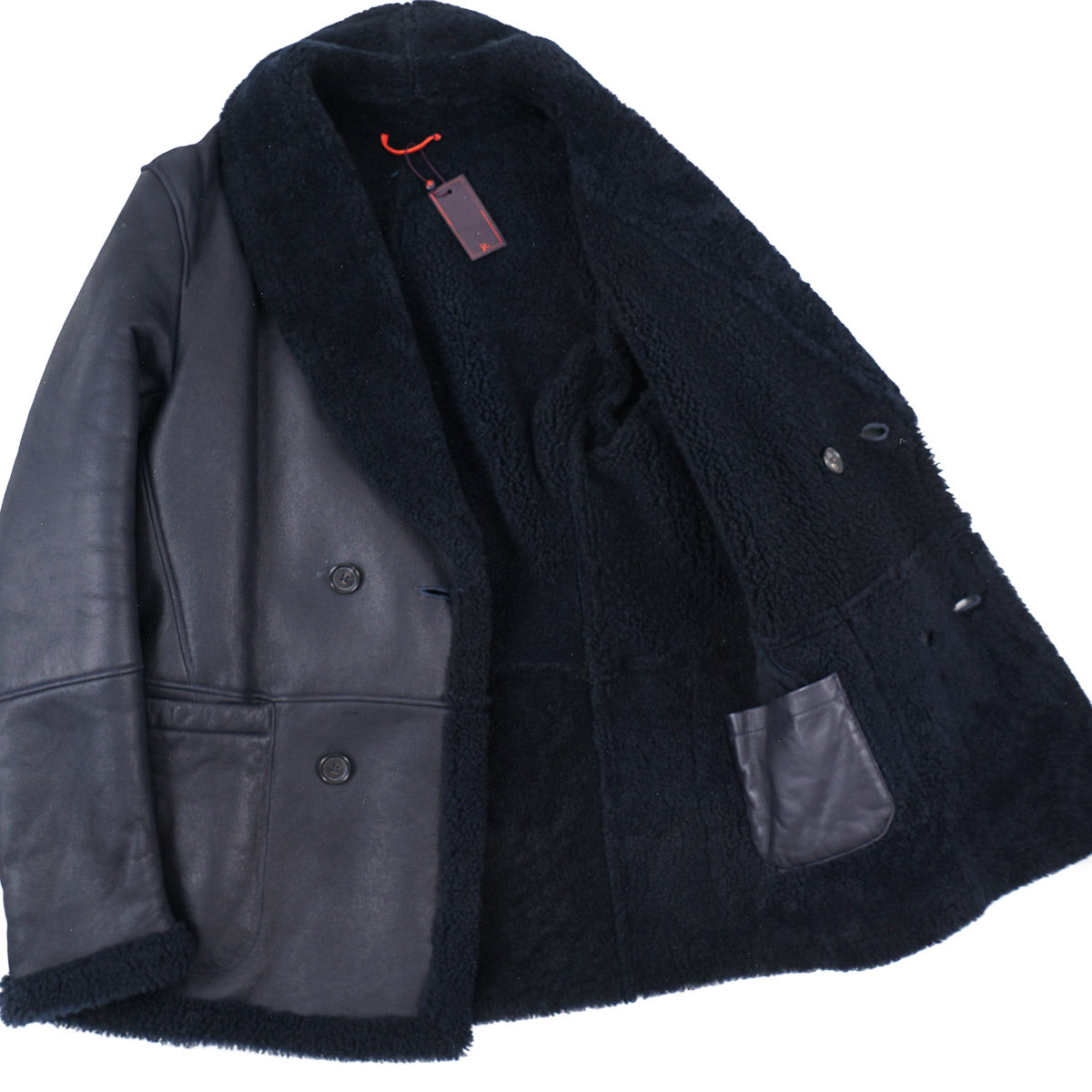 Isaia Plush Shearling Leather Pea Coat - Top Shelf Apparel