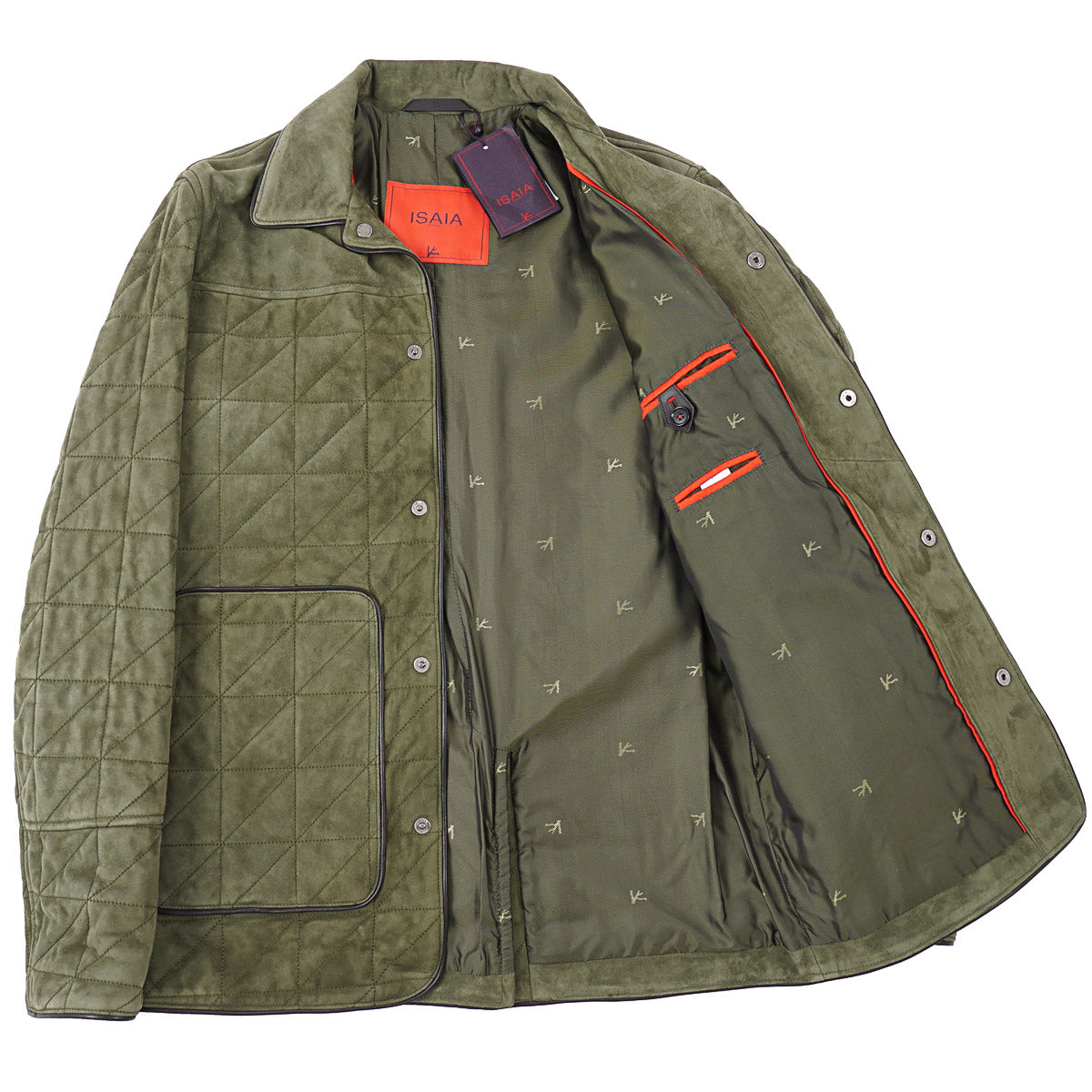 Isaia Quilted Padded Lamb Suede Jacket