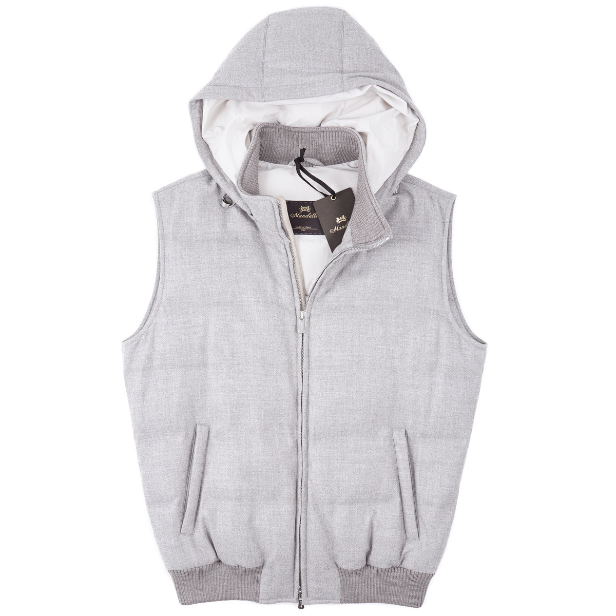 Enrico Mandelli Wool-Cashmere Down Vest with Hood