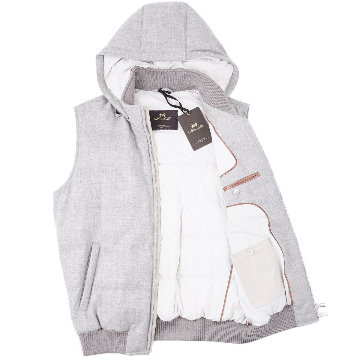 Enrico Mandelli Wool-Cashmere Down Vest with Hood