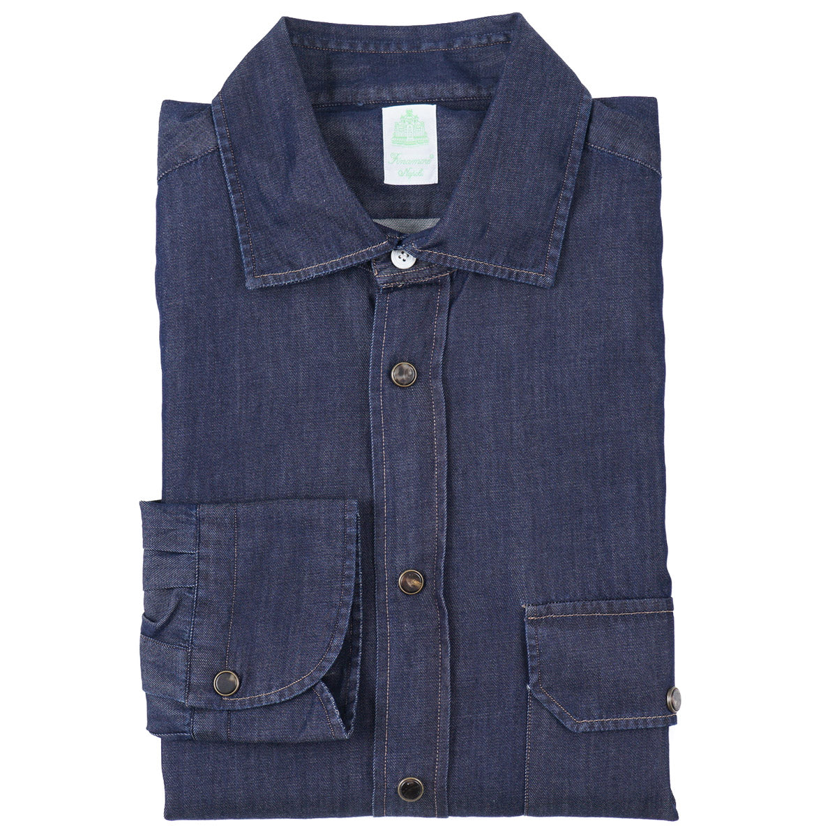 Finamore Snap-Front Chambray Denim Shirt