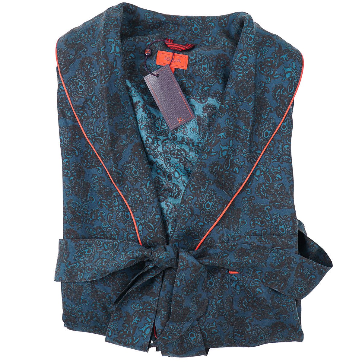 Isaia Printed Silk Belted Robe