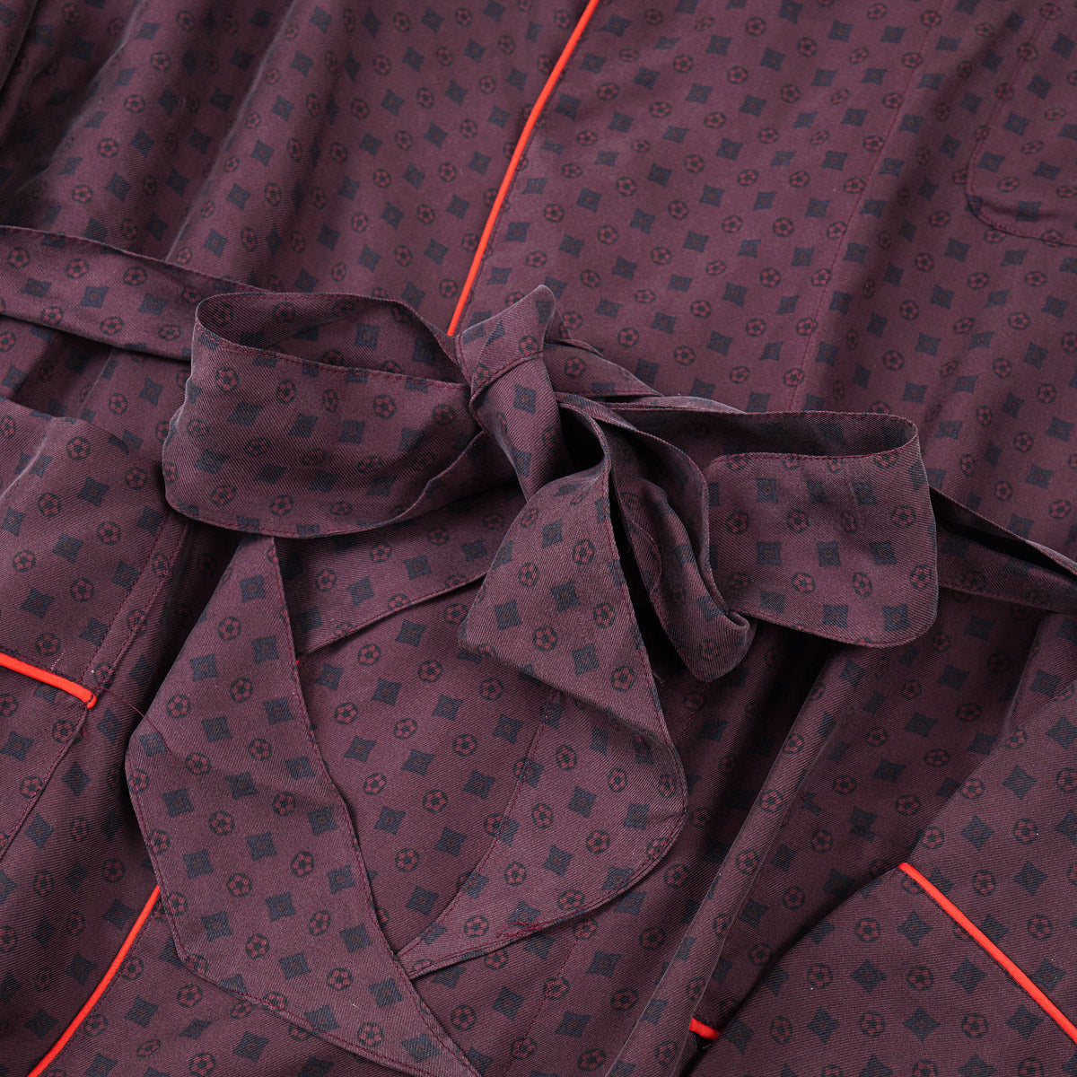 Isaia Printed Silk Belted Robe