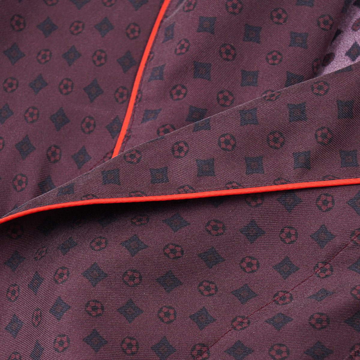 Isaia Printed Silk Belted Robe