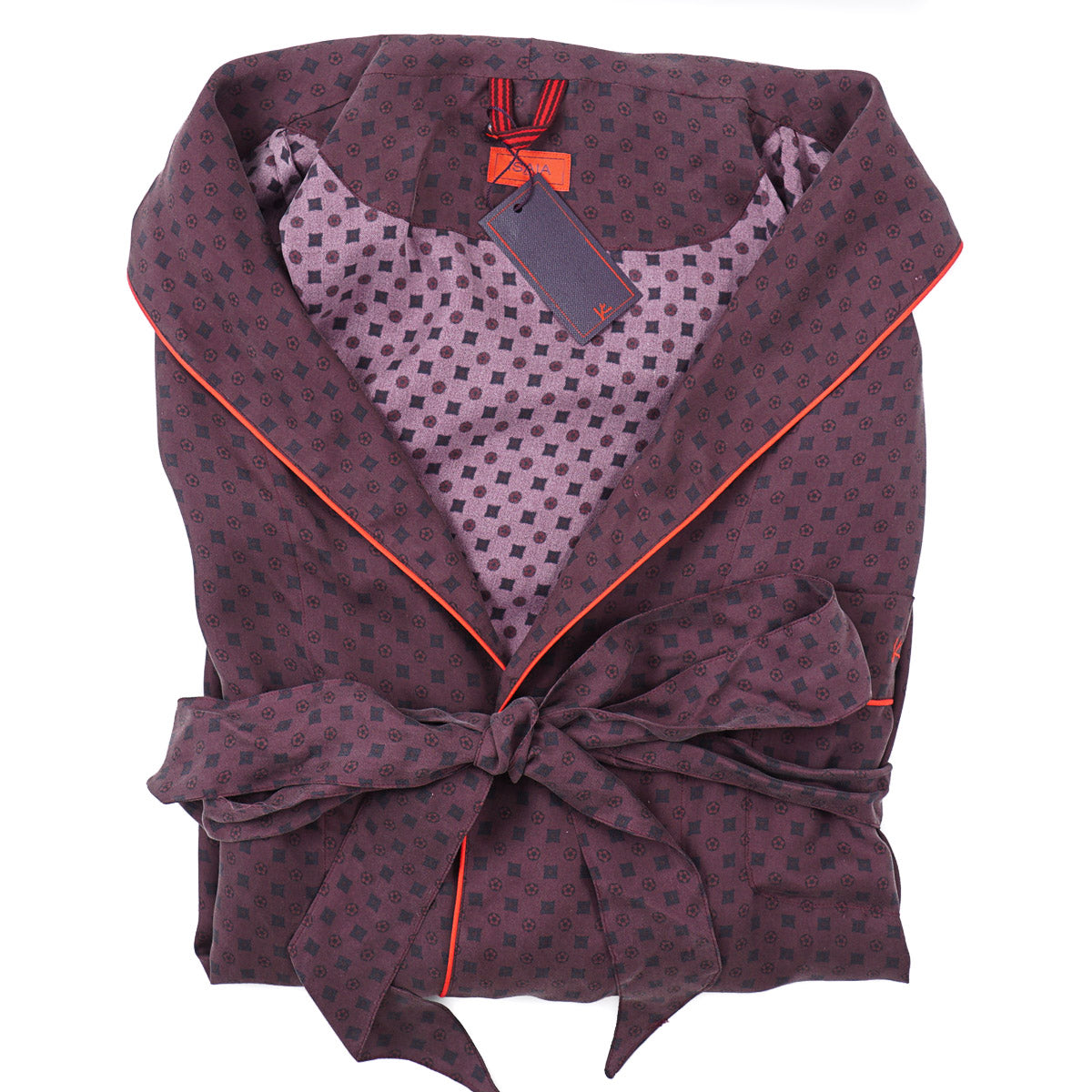Isaia Printed Silk Belted Robe