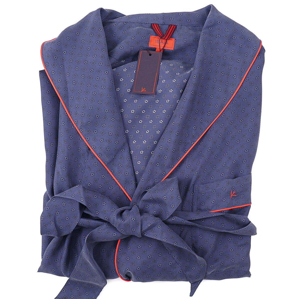 Isaia Printed Silk Belted Robe