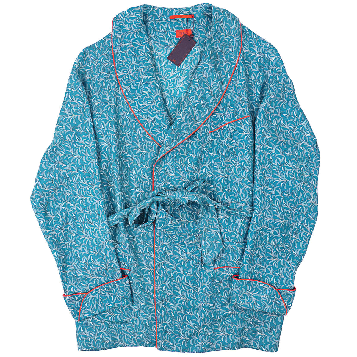 Isaia Printed Silk Smoking Jacket Robe