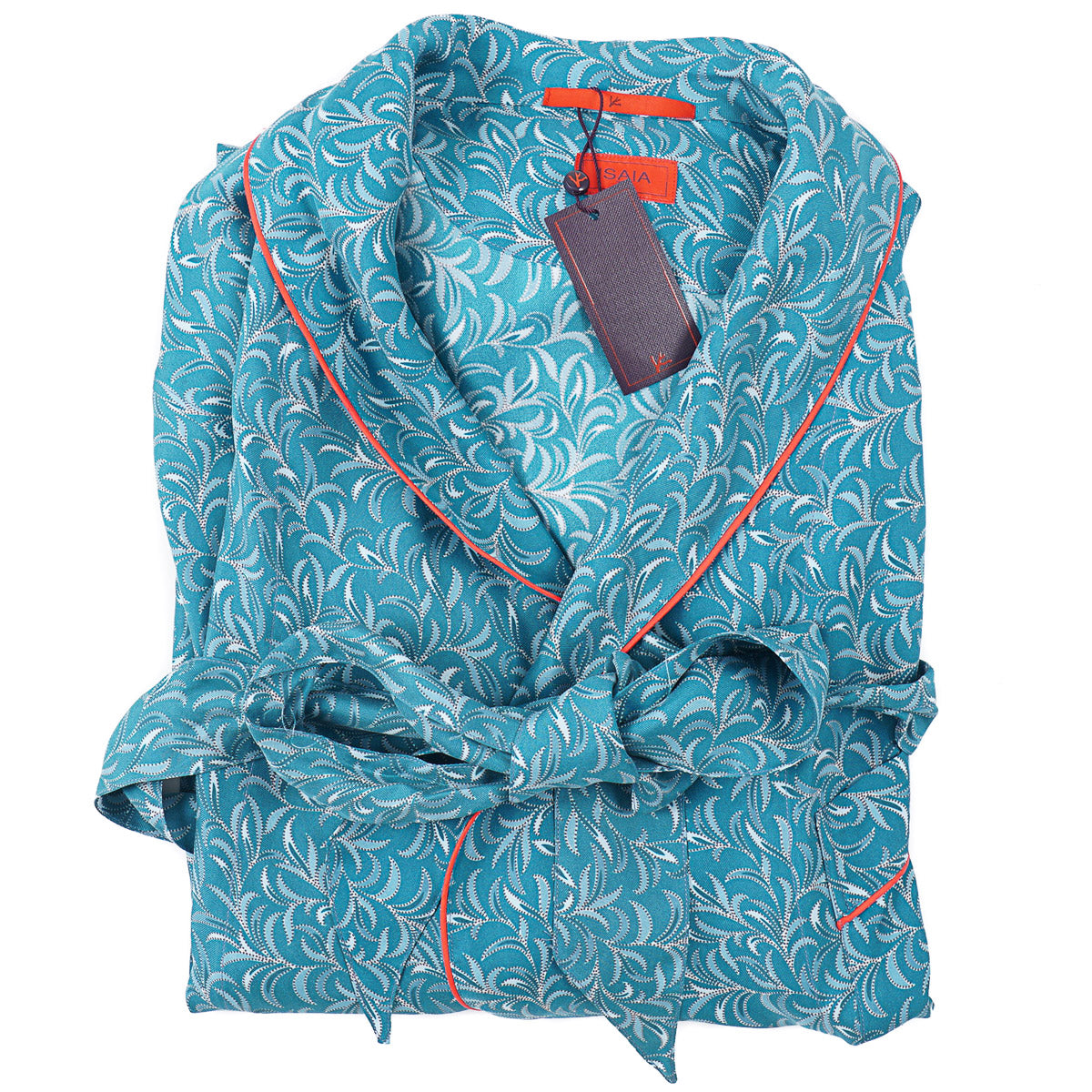 Isaia Printed Silk Smoking Jacket Robe