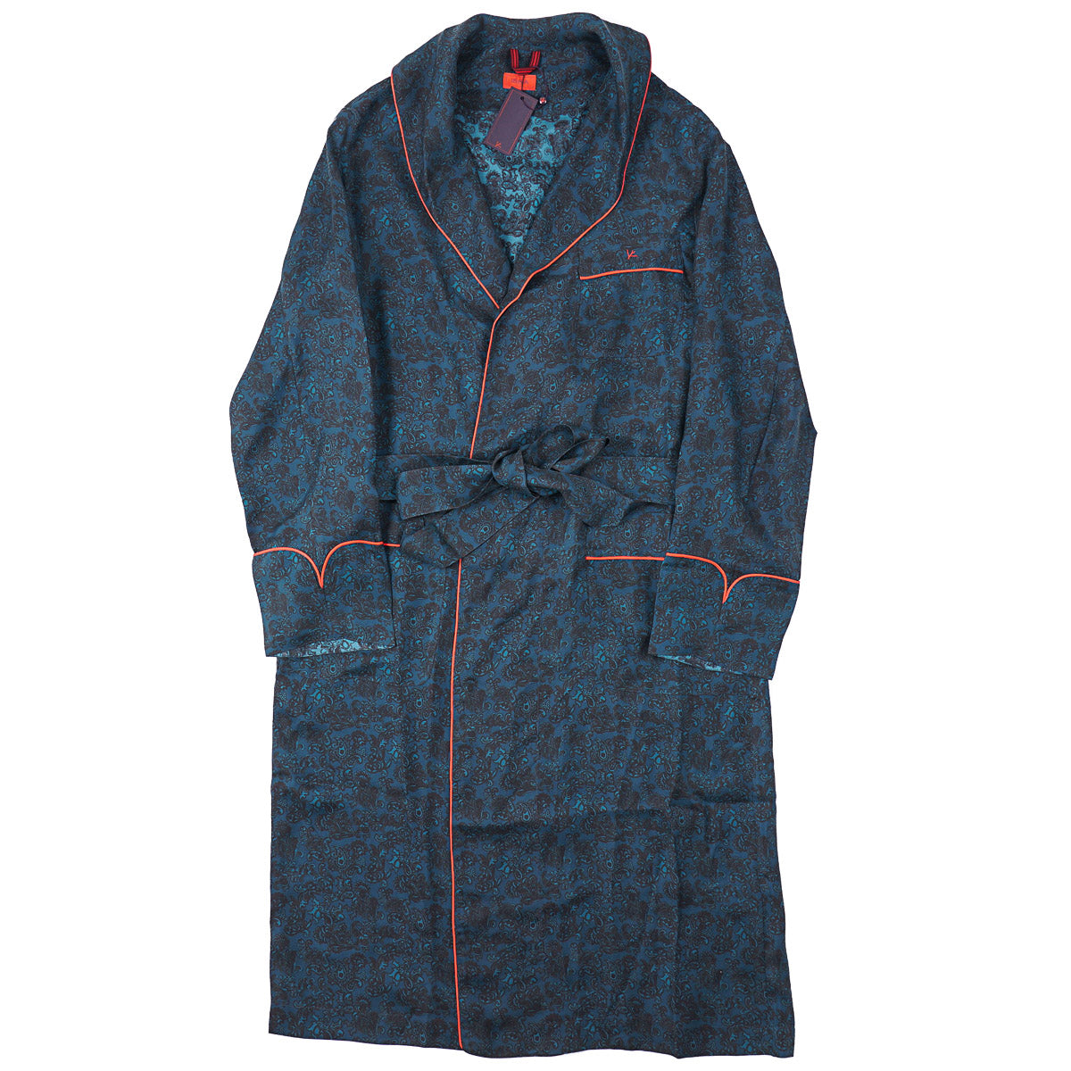 Isaia Printed Silk Belted Robe