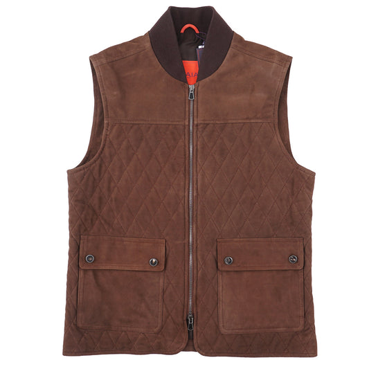 Isaia Quilted Padded Lambskin Suede Vest - Top Shelf Apparel