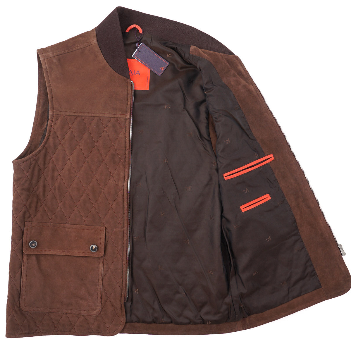 Isaia Quilted Padded Lambskin Suede Vest - Top Shelf Apparel