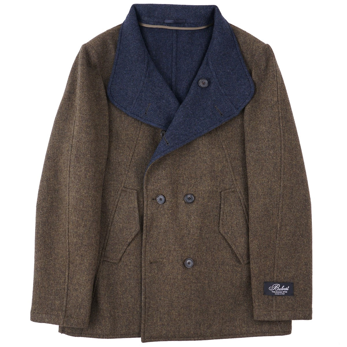 Belvest Flannel Wool-Cashmere Pea Coat