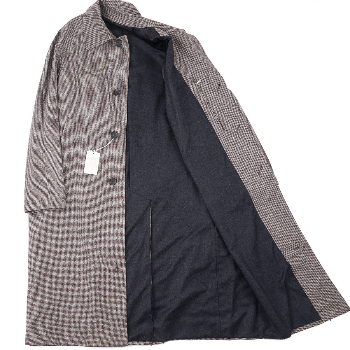 Belvest Houndstooth Wool Overcoat