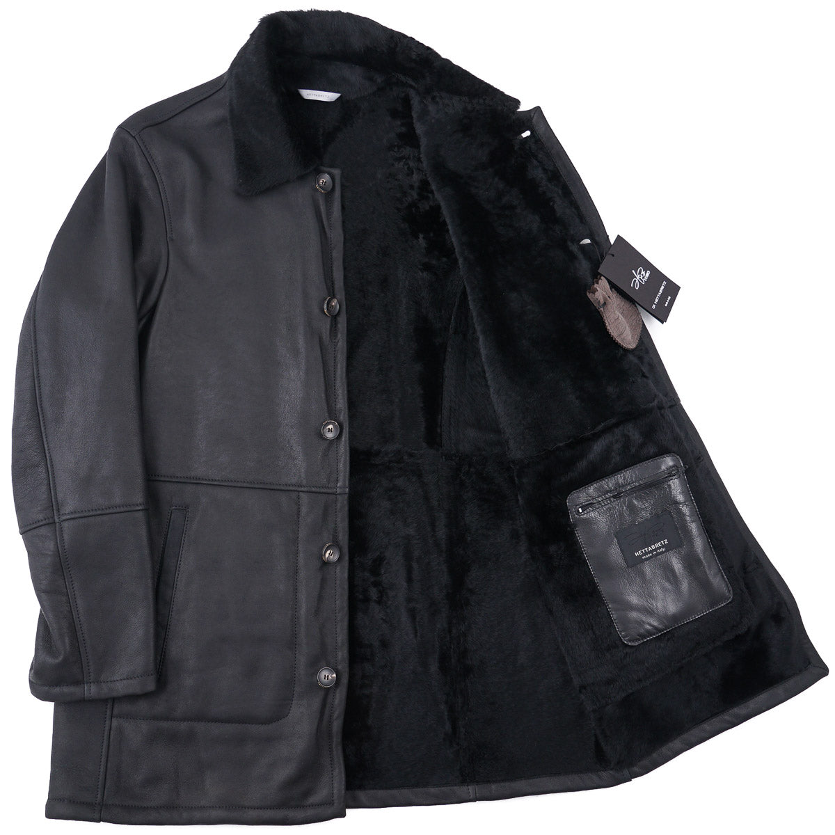 Hettabretz Satin Shearling Leather Overcoat - Top Shelf Apparel