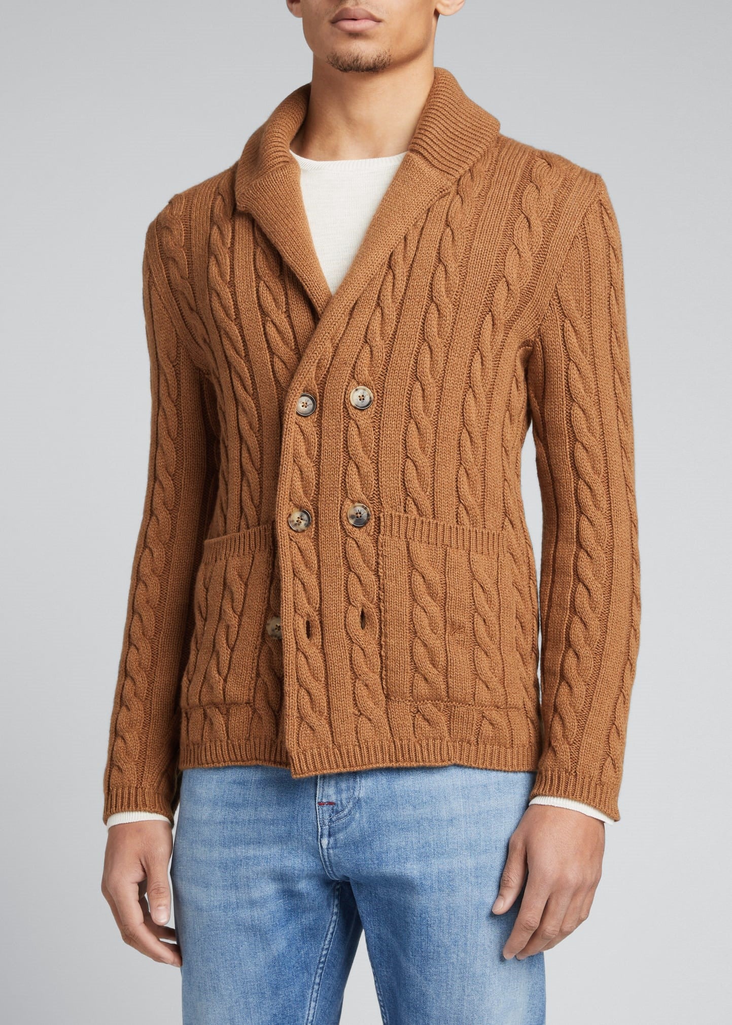 Isaia Cable Knit Cashmere Cardigan Sweater - Top Shelf Apparel