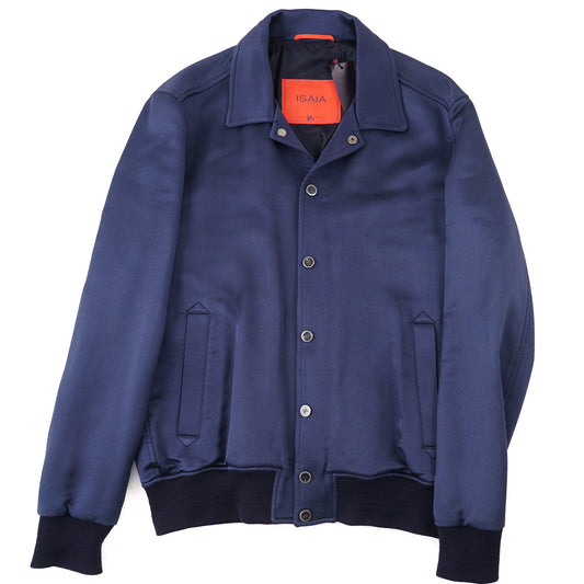 Isaia Satin Wool-Silk Varsity Jacket - Top Shelf Apparel