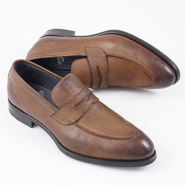 Di Bianco SPQR Apron Toe Brown Penny Loafer shoes EU41 US 8 Italy Pebble Leather Di Bianco SPQR Apron Toe Brown Penny Loafer shoes EU41 US 8  main image 4