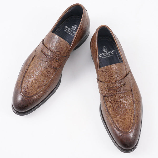 Di Bianco SPQR Apron Toe Brown Penny Loafer shoes EU41 US 8 Italy Pebble Leather Di Bianco SPQR Apron Toe Brown Penny Loafer shoes EU41 US 8  main image 2