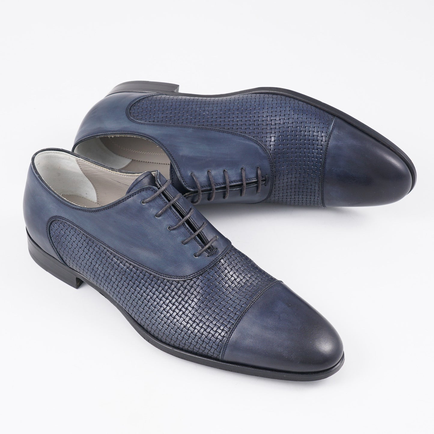 Kiton Navy Blue Woven Leather Oxford - Top Shelf Apparel