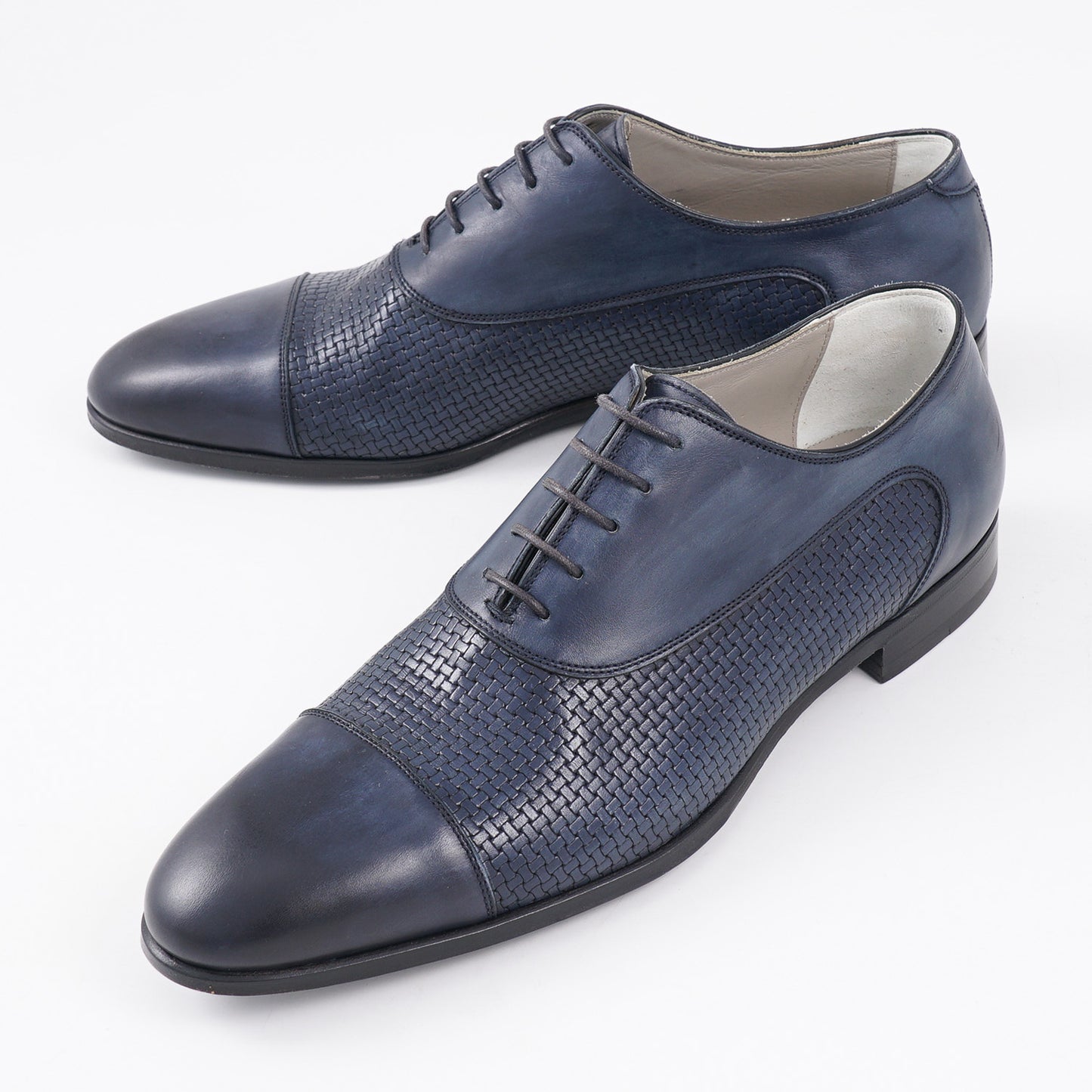 Kiton Navy Blue Woven Leather Oxford - Top Shelf Apparel