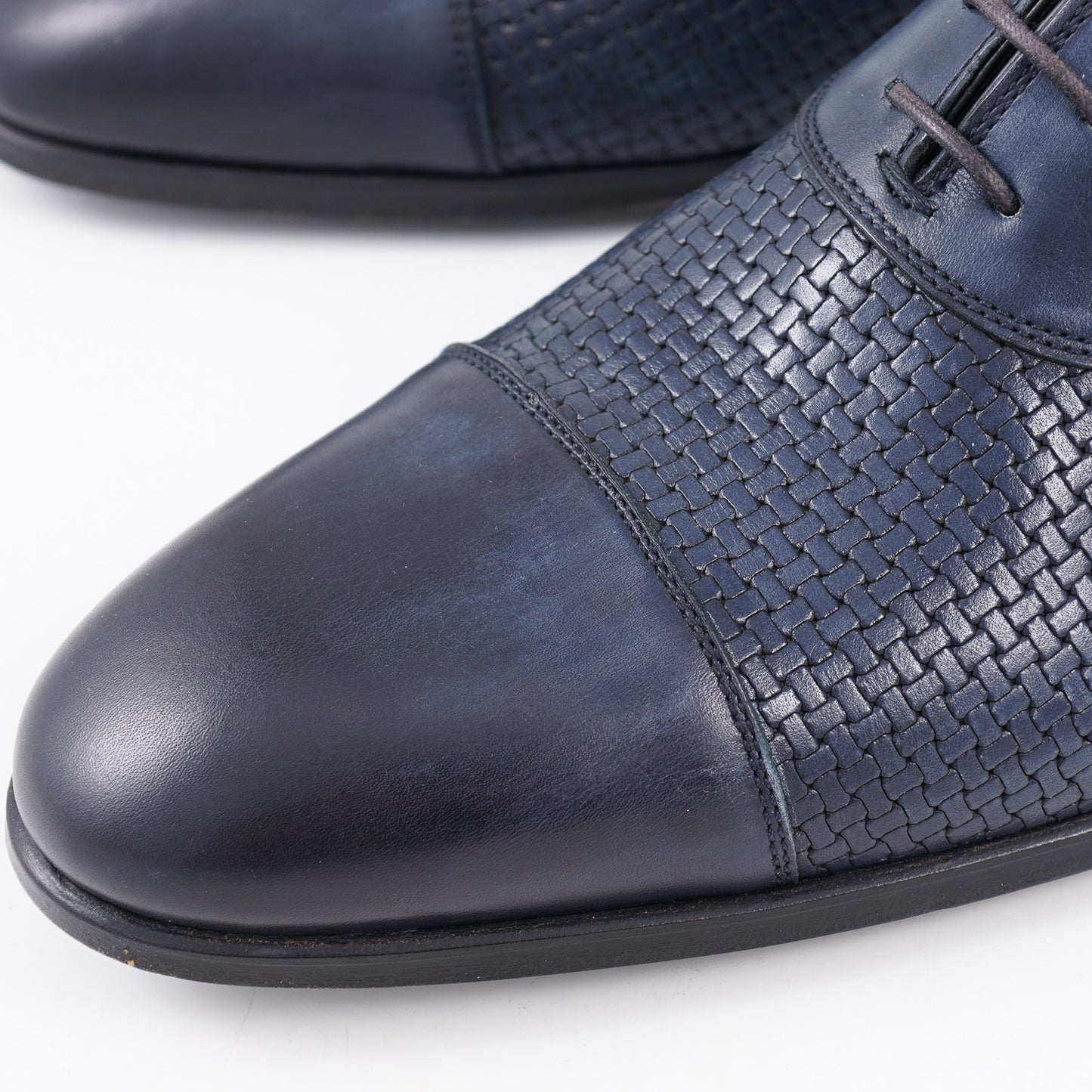 Kiton Navy Blue Woven Leather Oxford - Top Shelf Apparel