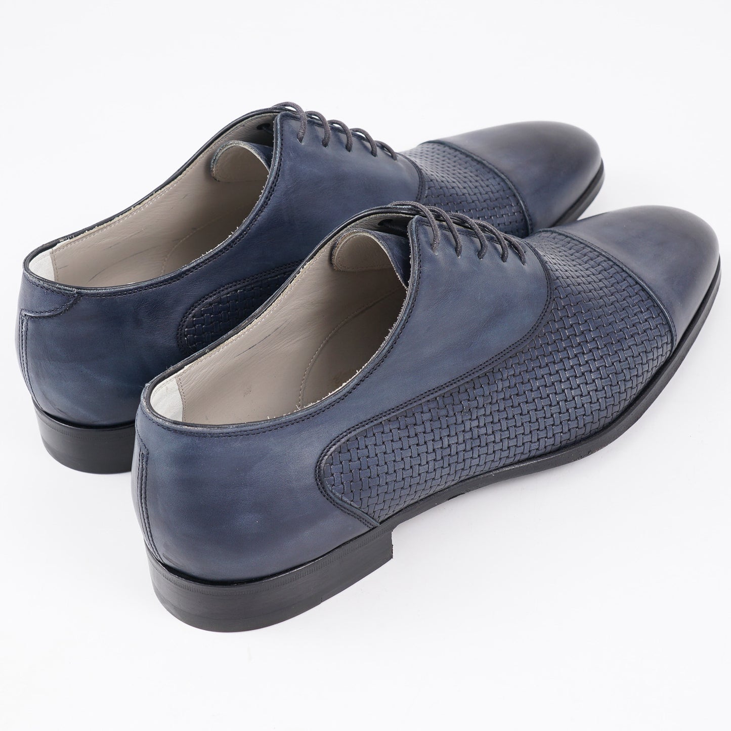 Kiton Navy Blue Woven Leather Oxford - Top Shelf Apparel