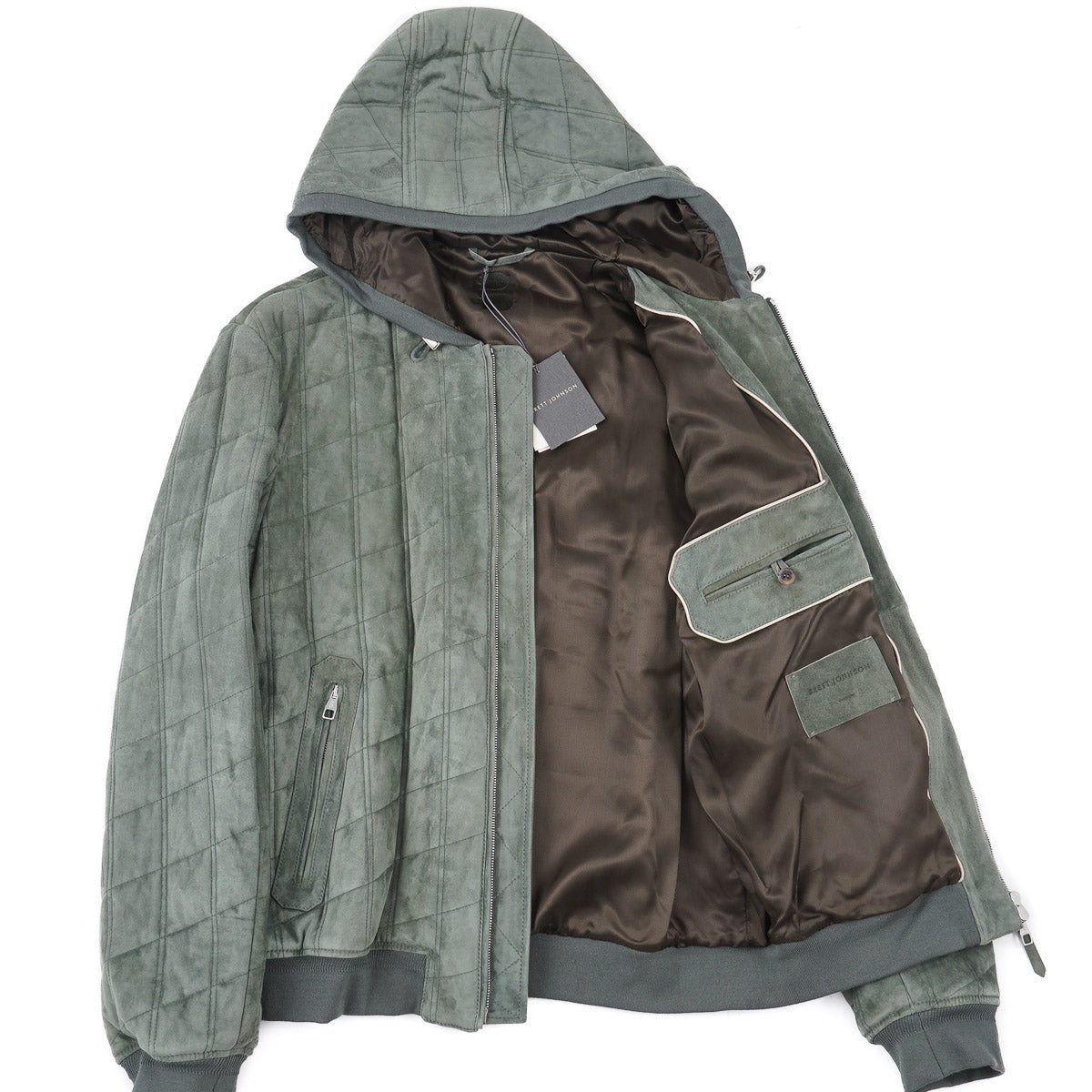 Brett Johnson Quilted Suede Hooded Jacket