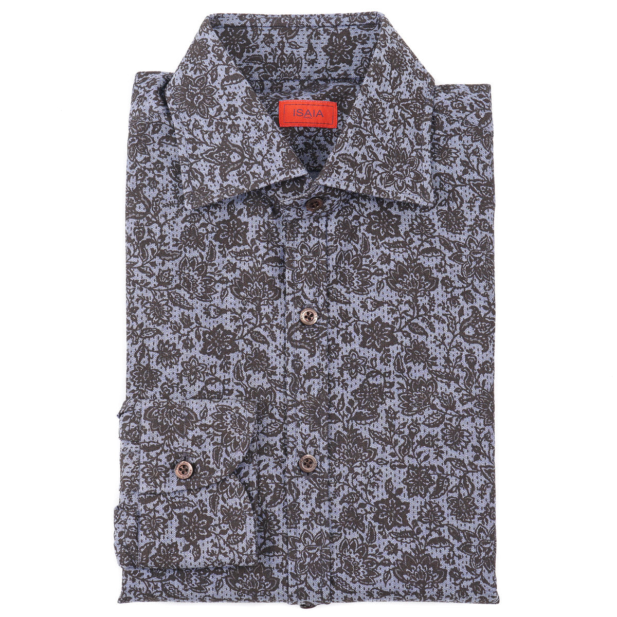 Isaia Paisley Printed Cotton Shirt