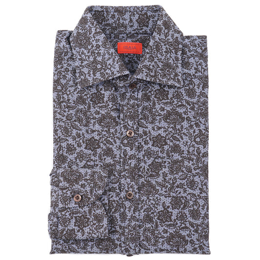 Isaia Paisley Printed Cotton Shirt