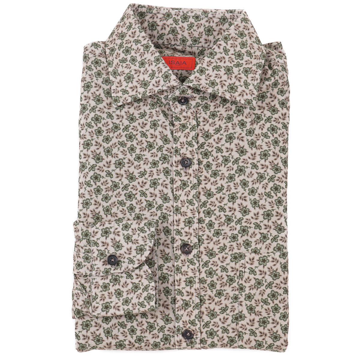 Isaia Floral Patterned Corduroy Shirt