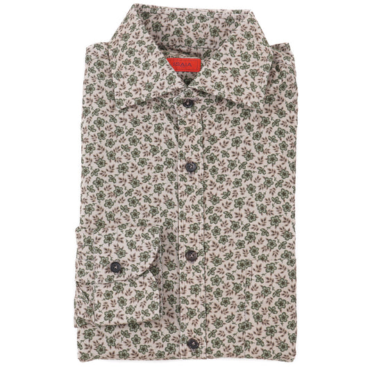 Isaia Floral Patterned Corduroy Shirt