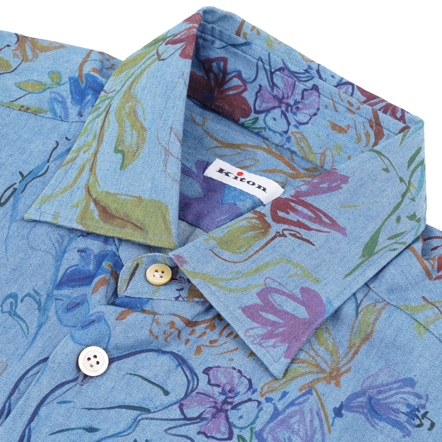 Kiton Floral Print Chambray Cotton Shirt - Top Shelf Apparel