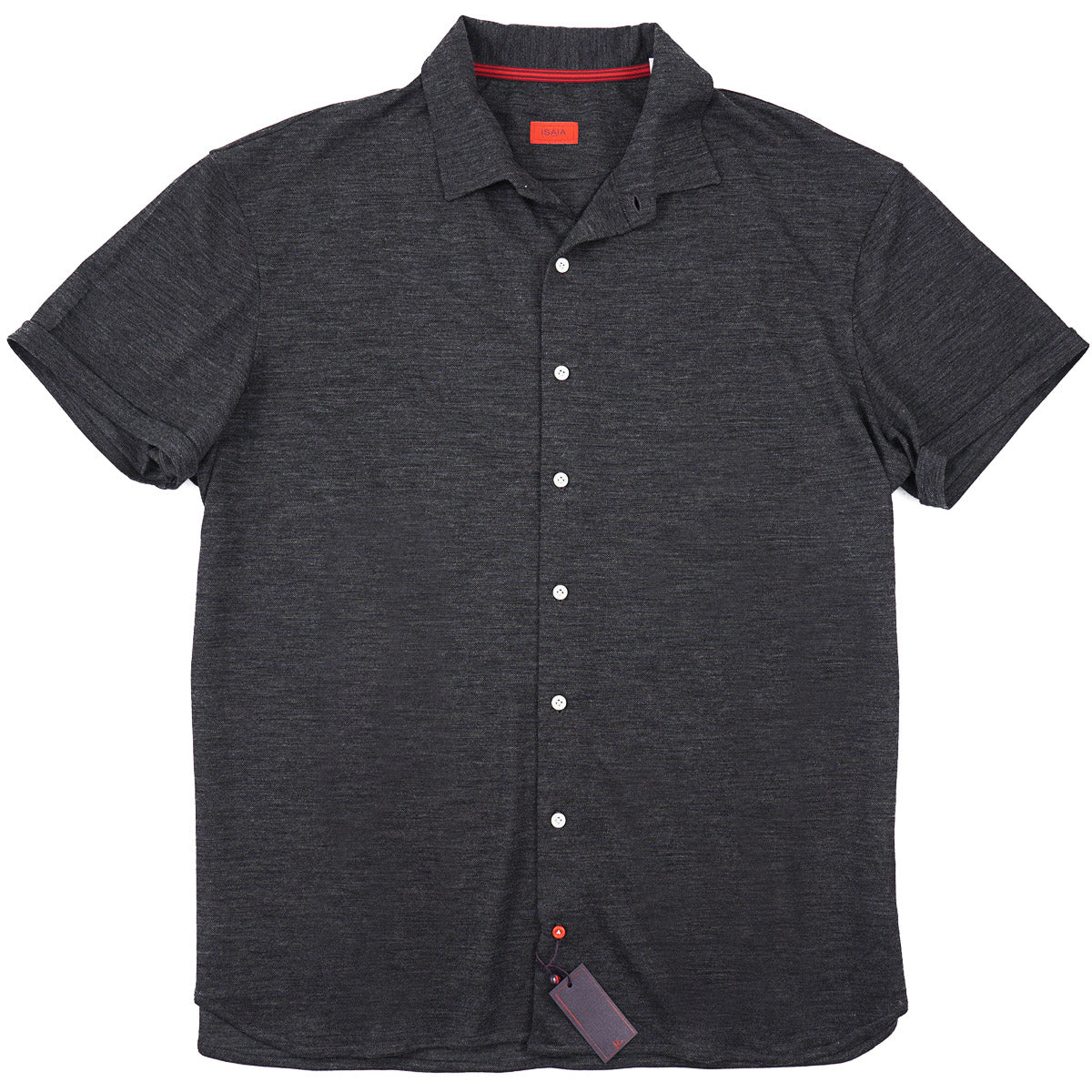 Isaia Short Sleeve Pique Wool Shirt