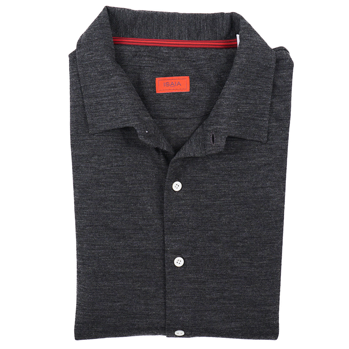 Isaia Short Sleeve Pique Wool Shirt