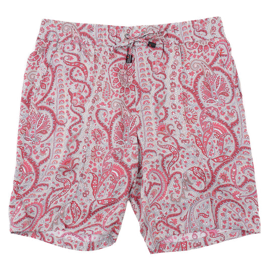 Isaia Printed Silk Drawstring Shorts