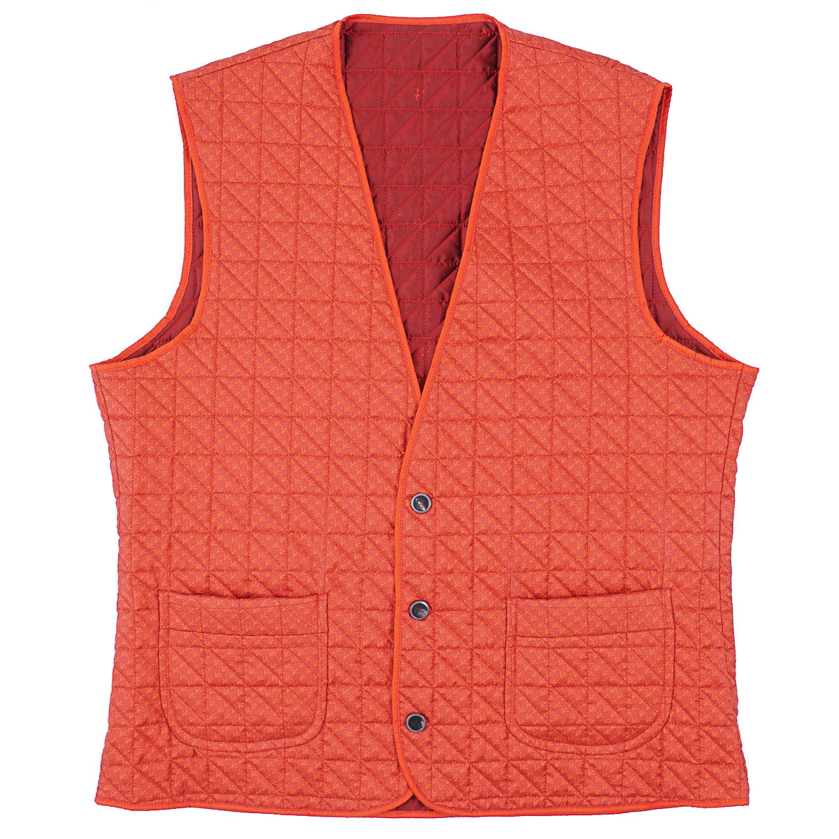 Isaia Quilted Printed Silk Vest