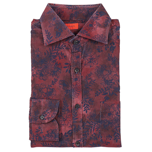 Isaia Printed Micro Corduroy Sport Shirt