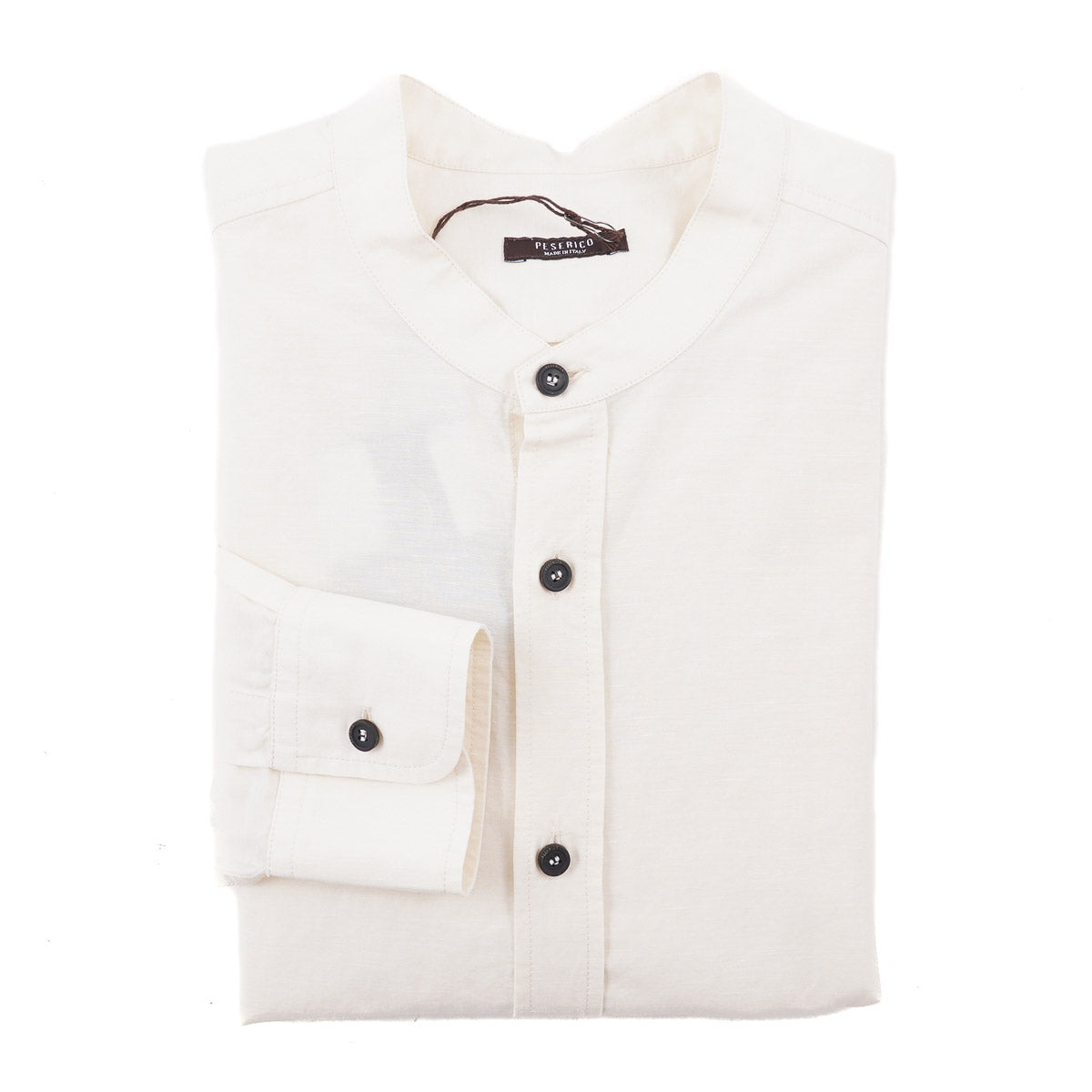 Peserico Cotton-Linen Band Collar Shirt - Top Shelf Apparel