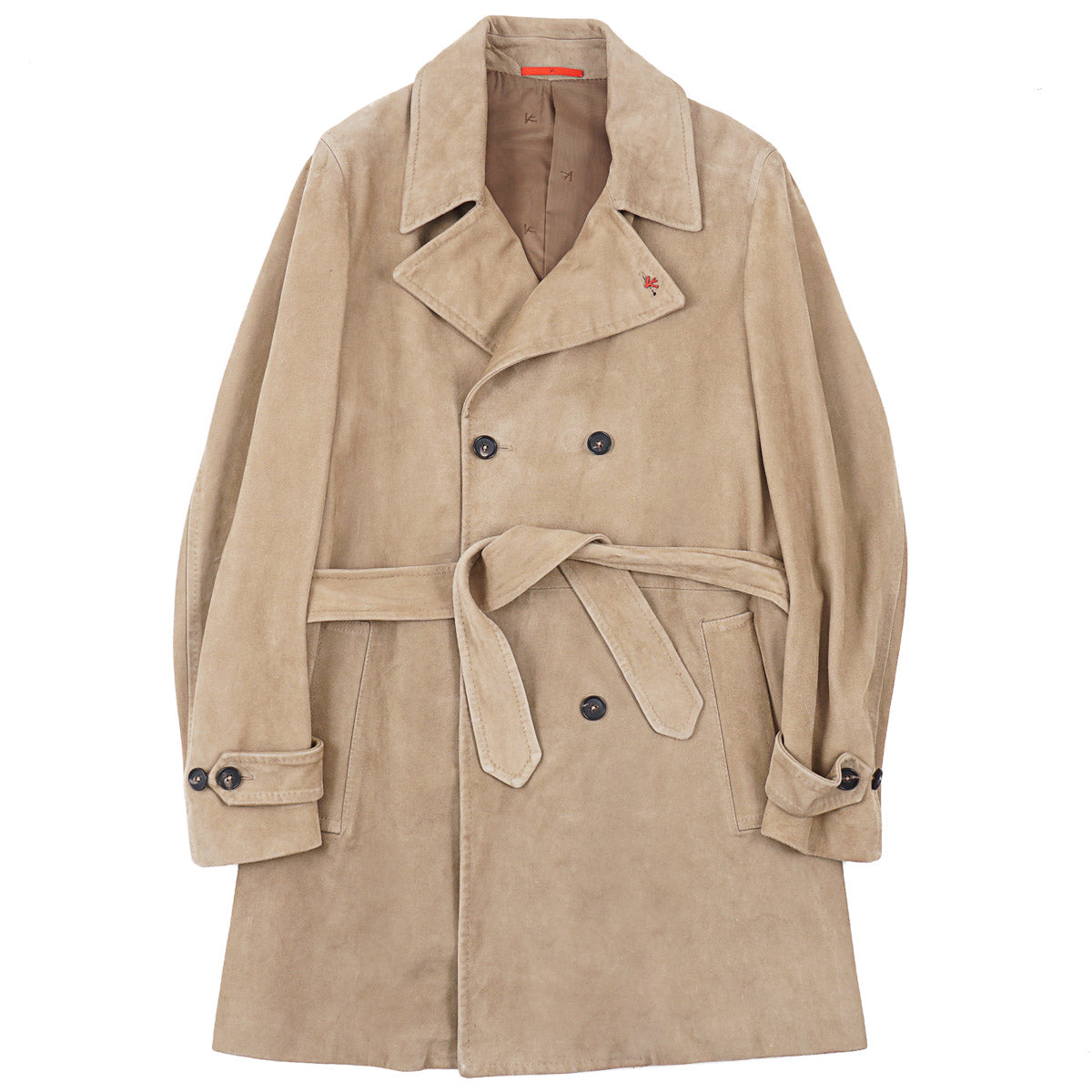 Isaia Lamb Suede Coat with Belt