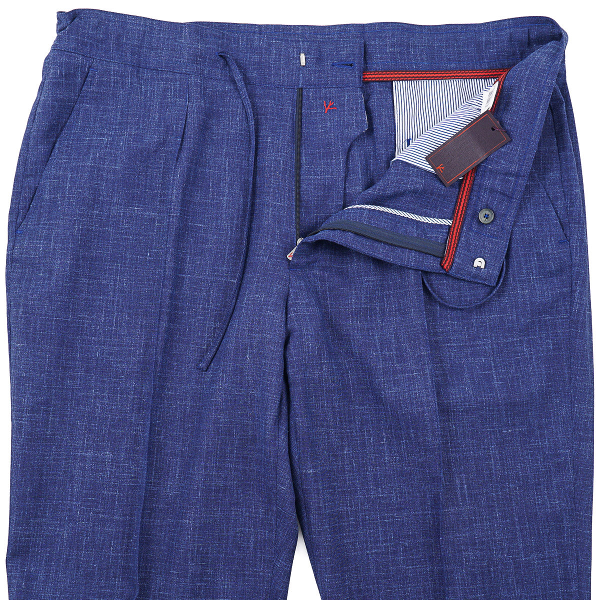 Isaia Wool-Silk-Linen Drawstring Waist Pants