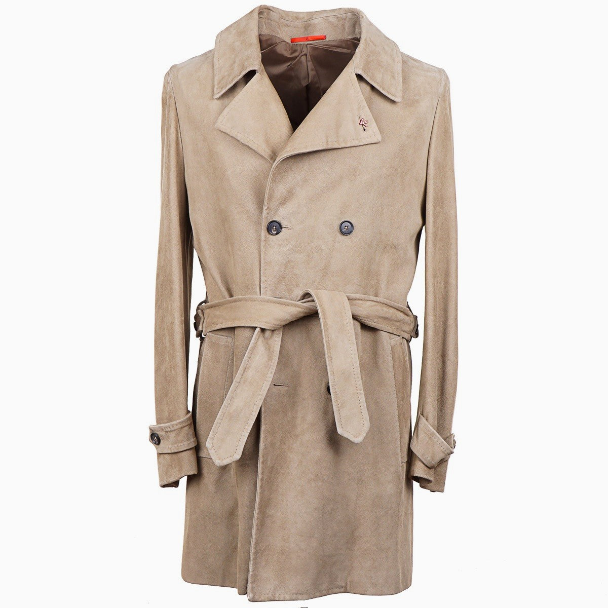 Isaia Lamb Suede Coat with Belt